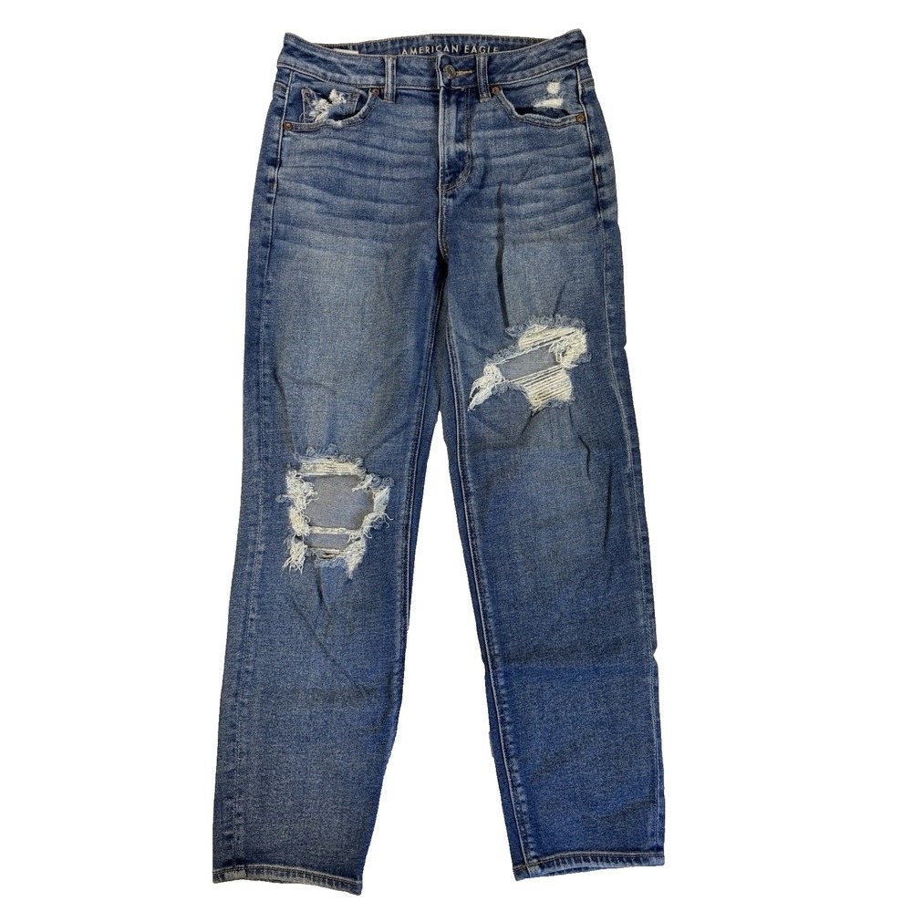 American Eagle Mom Straight Jeans Women's 4 High Rise Distressed Ripped Y2K 90's